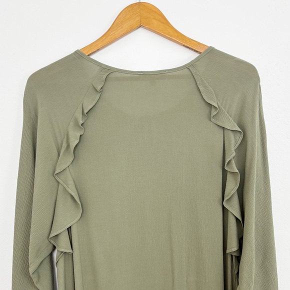 Easel Boho Green Olive Ruffle Long Sleeves Midi Dress Size Large - Picture 8 of 11
